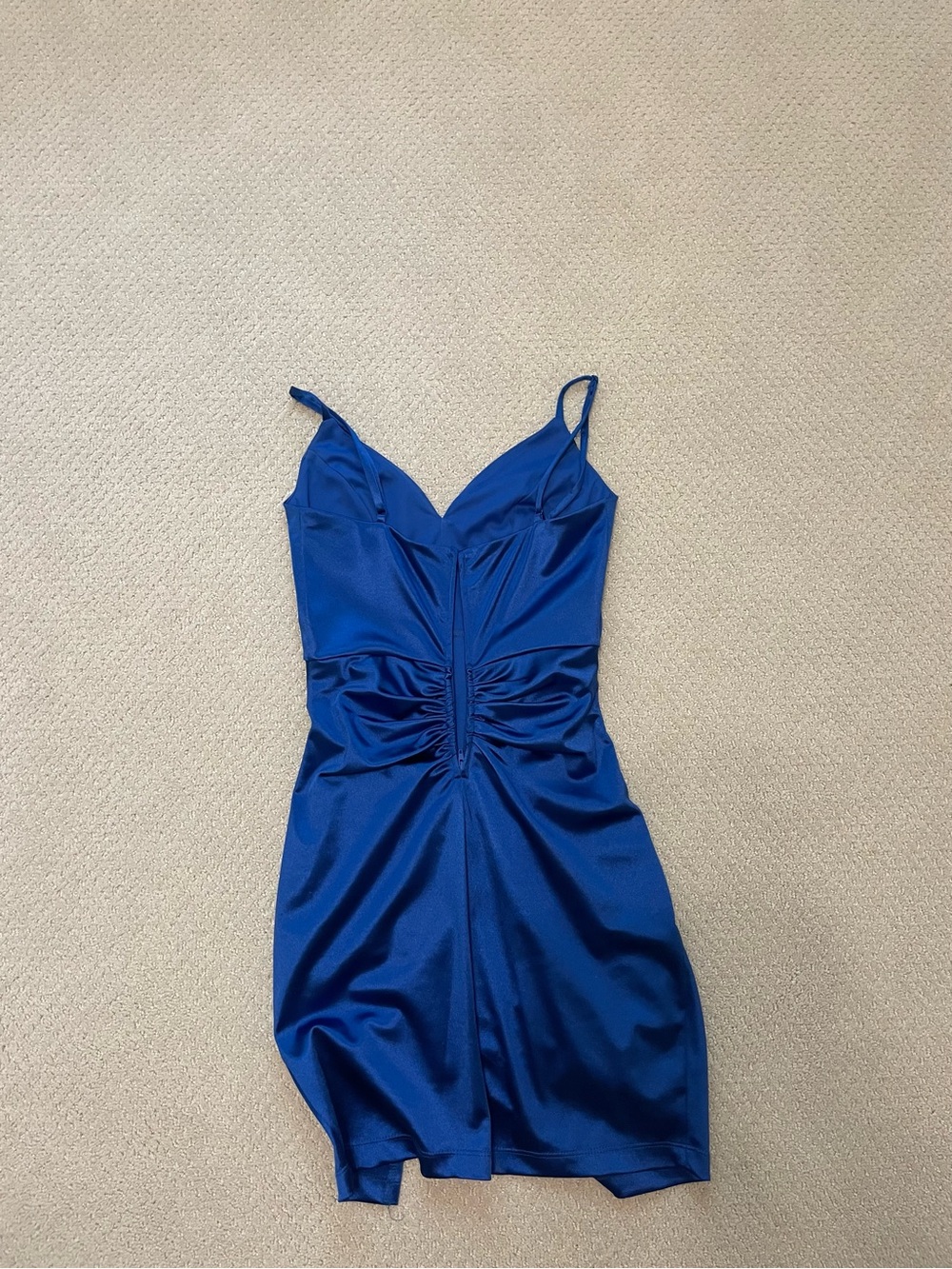 Honey and Rosie Royal Blue Satin Ruched Mini Dress